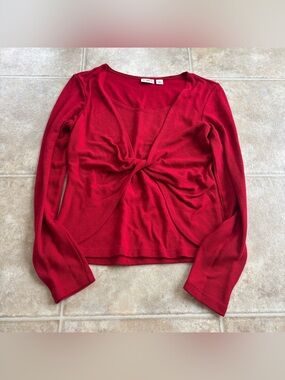 Cato Red Long-Sleeve Twist-Front Knit Top